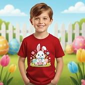 お買い得  男の子のイースター衣装-コットン１００％ イースター 子供 男の子 ブルー ブラック ホワイト グラフィック バニー Tシャツ ブラウス クルーネック 半袖 カジュアル 日常 アウトドア ファッション ストリートファッション デザイナー プリント 夏 春