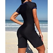 halpa One Pieces Rash Guards-Naisten Vakio Ihottumissuoja One Pieces -ihottumasuojat Uimapuku Värien estäminen Sulkea jnk vetoketju UV suoja Elastinen Lyhythihainen Uima-asut Kokopuku Lainelautailu Sukellus Uinti Kesä