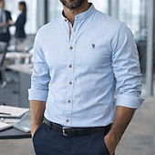 billige Business Casual-Herre Skjorte Linskjorte Sommerskjorte Dresskjorter Skjorte med knapper عادي Virksomhet Formell Svart Navyblå Grønn Kakifarget Langermet Krage Vår sommer Sommer Klær Broderi