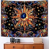 preiswerte Wandteppiche-Wandteppich mit Sonne und Mond aus Buntglas, himmlisches Mosaik, Boho-Stil, kunstvolle Wanddekoration für Yoga-, Meditations- und Wohnzimmer
