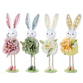 cheap Easter Basket Stuffers-Easter Basket Stuffers Easter Bunny Decorations for Home, Handmade Standing Rabbit Figurines with Flowers, Cute Spring Easter Decor for Tiered Tray, Table, Shelf, Mantle