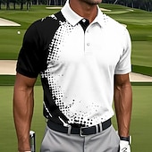 olcso Férfi golfpóló-Férfi Geometriai Golf Sportpólóingek Rövid ujjú Pólóingek Galléros ingek Alkalmi Sportruházat Gombok Nyár Tavasz Medence Fekete Rubin