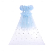 cheap Girl's Dress Up Costumes-Book Week 2026 Princess Fairytale Moana Dress Kid's Carnival Children's Day New Year Festival Holiday Girls' Dress Solid Color Short Sleeve Casual Party Fashion Cute Polyester Summer 4 years+ Blue