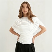 billige Plain t-skjorte-Dame T skjorte Rynket Lapper Grafisk عادي Stilfull Varmt Sexy Ermeløs Ermeløs Cowl-hals Vanlige topper Daglig Ut på byen Helg Svart Hvit Brun Vår Høst Vinter