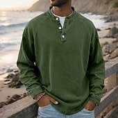 abordables camisetas basicas-SoftFade™ Camiseta para Hombre Henley 100% Algodón Camisa Lavado Ácido T Shirt Tee de Manga Larga Color Sólido Sencillo Vintage Streetwear Casual Prenda Teñida Sencilla Lavada Cuello Alto Henley