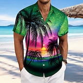 billiga Tropiska växter-Herr Kokosnötsträd Stjärnbeströdd himmel Hawaii skjorta Knapp upp skjorta Aloha skjorta Kortärmad Hawaiisk Tillflykt Semester Helgdag Standkläder Sommar Vår Nedvikt krage skjortor Blå Rosa Orange