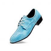 voordelige Derby Schoenen-Blauwe herenschoenen met krokodillenprint, vetersluiting, bovenkant van imitatieleer, modieuze luxe stijl, geschikt voor stijlvolle mannen bij feestjes en speciale gelegenheden.