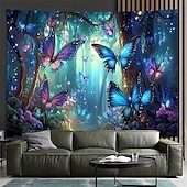economico Arazzi da parete-Arazzo da parete con farfalle, estetica, foresta incantata, paesaggio misterioso luminoso, per camera da letto, soggiorno, dormitorio, arredamento per la casa