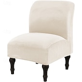 cheap Futon Sofa Cover-Velvet Armless Accent Chair Cover, Soft Stretch Accent Chair Slipcovers Without Arms Removable Armless Chair Furniture Protector Covers for Living Room/Dining Room/Hotel