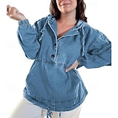 economico Bluse Semplici-Per donna Blusa Coulisse Bottoni Semplice Elegante Classico Moderno Manica Lunga Con Cappuccio Top Regolari Quotidiano Ferie Uscire Blu Blu marino Azzurro Estate Primavera