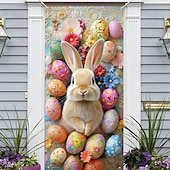 abordables Couvertures de porte-Décoration de porte lapin de Pâques, ornement festif avec œufs colorés et motifs floraux, idéal pour le printemps, les fêtes de Pâques et la décoration extérieure saisonnière.