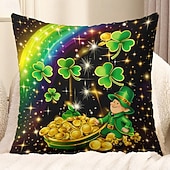  St. Patrick's Day Shamrock Casual Throw Pillow Cover 18x18 Inch, Green Decorative Cushion Case for Sofa Home Decor