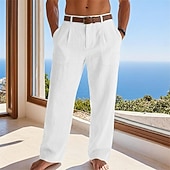 billiga Semester-Herr Byxor av linne i bomull Långbyxor Sommarbyxor Säckiga byxor Strandbyxor Ficka Ensfärgat Komfort Andningsfunktion Fullängd Ledigt Dagligen Utomhus Semester Mode Blå Svart Oelastisk