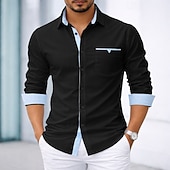 economico Camicie eleganti da uomo-Per uomo Camicia Camicia elegante Camicia con Bottoni Tinta unica Quotidiano Affari Blu chiaro Nero Bianco Rosa Manica Lunga Collo ripiegato Tutte le stagioni Abbigliamento Patchwork