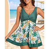 tanie Tankini i bikini do surfingu-Damskie Strój kąpielowy Tankini 2-częściowa Tropikalny Boyleg Szybkie wysychanie Elastyczny Bez rękawów Kąpielówki Kostium kąpielowy Surfing Plaża Pływacki Lato