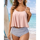 Χαμηλού Κόστους Surfing Tankinis και Bikinis-Γυναικεία Πρότυπο Μαγιό 2 τεμάχια Μπικίνι με ψηλή μέση Ριγέ Κοντό πόδι Γρήγορο Στέγνωμα Έλεγχος κοιλιάς Ελαστικό Αμάνικο Μαγιό Σέρφινγκ Παραλία Κολύμβηση Καλοκαίρι
