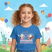  Mädchen 3D Grafik 250-jähriges Jubiläum T-Shirt Kurzarm 3D-Druck Sommer Frühling Sport Mode Streetwear Kinder 4-12 Jahre Rundhalsausschnitt Lässig Täglich Outdoor Normale Passform