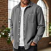 preiswerte Herrenhemd zum Knöpfen-Herren Hemd Freizeithemd Vintage-Shirt Knopfhemd Acid-Wash-Shirt Blau Schwarz Hellgrün Wein Marineblau Langarm Einfach Revers Lässig Streetwear Tasche Bekleidung Baumwolle Mode Retro Vintage Lässig