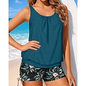 preiswerte Surfen Tankinis &amp; Bikinis-Damen Geraffter Tankini 2 Teile Tropisch UV Schutz Elastisch Ärmellos Bademode Surfen Strand Schwimmen Sommer