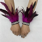 Χαμηλού Κόστους αξεσουάρ-Καρναβάλι 2026 Ρίο Καρναβάλι Σαμπά Αξεσουάρ Γυναικείου Μαύρου Φτερού Περιβραχιόνια με Δαντέλα Μαργαριταριού 1 Ζευγάρι Φυσικά Φτερά Περιβραχιόνια Βραχιόλια Κοστούμι Επίδειξης Φεστιβάλ Βραζιλίας