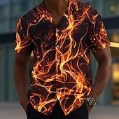 economico Modello 3D-Per uomo Fiamma Bagliore al neon Camicia Camicia con Bottoni Manica Corta Moda Casual Abbigliamento casual alla moda Vacanza Estate Primavera Collo ripiegato Stampa 3D camicie con colletto Viola