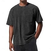 Недорогие основные футболки-Мужчины Футболка Рубашка из 100% хлопка с кислотной стиркой С короткими рукавами Короткие рукава "Круглый вырез ""под горло""" Лето Все сезоны Сплошной цвет Винтаж Уличный стиль Оригинальный рисунок