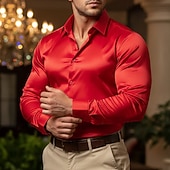 preiswerte Satinhemden für Herren-Herren Hemd Satinhemd Kleidhemd Knopfhemd Abschlussballhemd Einfach Geschäft Hochzeit Marineblau Blau Langarm Umlegekragen Ganzjahres Bekleidung