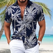 economico Camicia in Raso da Uomo-Per uomo Albero di Cocco Piante Tropicali Camicia in raso Camicie hawaiane Camicia Aloha Manica Corta Hawaiano Quotidiano Vacanza Estate Primavera Collo ripiegato Stampa 3D Camicie con bottoni Blu