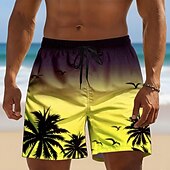 お買い得  熱帯植物と花-男性用 ココナッツの木 グラデーションカラー 熱帯植物 スイムトランク スイムショーツ ボードショーツ ミディアムウエスト ハワイアン ビーチでの休暇 サイドポケット メッシュライニング 伸縮性のあるドローストリングウエスト デザイナー 衣類