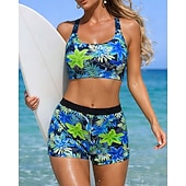 baratos Rash Guards de Uma Peça-Mulheres Anti Atrito Roupa de banho Tankini Tropical Zip Up Lateral franzida Proteção UV Elástico Manga Longa Roupa de Banho roupa de banho Surfe Mergulho Natação Verão