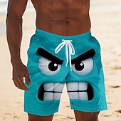  Per uomo Illusione ottica Fantasia "Cartone 3D" Faccia Sorridente Costumi da bagno Pantaloncini da mare Pantaloncini da Surf Misura del girovita medio Divertente Camicia hawaiana Vacanza al Mare