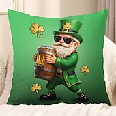 olcso Díszpárnahuzatok-Szent Patrik-napi lóhere manó sör díszpárnahuzat 45x45 cm, vintage retro zöld 3D nyomtatott dekoratív párnahuzat