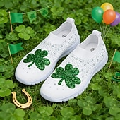  Lässige Damen-Sneaker zum St. Patrick's Day mit Strasssteinen – Kleeblatt- und Regenbogenmotiv, leichte und stylische Schuhe für Festivals, Partys und Paraden