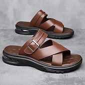 economico Infradito da Vacanza-sandali da uomo marroni con cinturini incrociati, comodi e resistenti, perfetti per i golfisti e le attività estive all'aperto