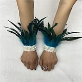 olcso kiegészítők-Carnaval 2026 Rio Carnaval Szamba Kiegészítők női zöld tollas csuklópántok fehér gyöngy csipkével Brazíliai Fesztivál Előadói Jelmez