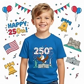  100% Cotton Kids Boys' Blue Black White Graphic Eagle 250th Anniversary T shirt Blouse Crew Neck Short Sleeve Outdoor Dailywear Fashion Streetwear Designer Printing Summer