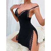 levne Dámské noční košile a košile na spaní-Dámské Noční košile Sexy Na běžné nošení Pohodlné Čistá barva Krajka Denní Domů Bez rukávů Do V Vodní modrá Černá Světlá růžová Šedá Léto Jaro Slim