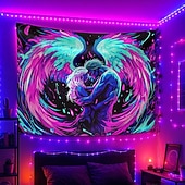 cheap Blacklight Tapestries-Blacklight Tapestry UV Reactive Wall Hanging Glow in the Dark Angel Wings Wall Art Blacklight Poster for Bedroom Party Dorm and Festival Decor