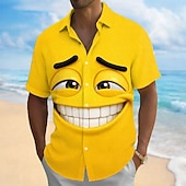 preiswerte 3D-Muster-Herren Optische Täuschung 3D Zeichentrick Lächelndes Gesicht Hemd Knopfhemd Kurzarm Lustig Täglich Urlaub Sommer Frühling Umlegekragen 3D-Druck Hemden mit Kragen Blau Gelb Grün