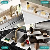 preiswerte Badutensilien-2 Stück wasserabsorbierende Steinschalen für Waschbecken, schnelltrocknende Diatomit-Badezimmerablage, Steintrocknungsmatte für Küchenarmaturen, Seifenablage-Organizer, weiß, 8,3" x 4"