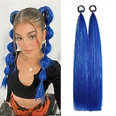 baratos Rabos-de-Cavalo-2 mechas de cabelo colorido, 66 cm (26 polegadas), para crianças e mulheres, aplique de rabo de cavalo liso e macio com elástico.