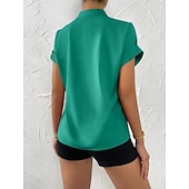  Dames Blouse Knop Effen Elegant Dagelijks Stijlvol Korte mouw V-hals Normale tops Dagelijks blauw Zwart Blozend Roze Oranje Groen Zomer Lente