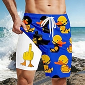  Per uomo Cartoni animati Anatra Dito medio Pantaloncini foderati Pantaloncini da bagno 2 in 1 Pantaloncini da mare Misura del girovita medio Hawaiano Divertente Vacanza al Mare Tasche Laterali Con
