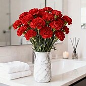 economico piante e fiori artificiali-Bouquet di 15 garofani rossi vivaci - calda composizione floreale artificiale - fiori finti per la casa, adatti per matrimoni, uffici, decorazioni natalizie, San Valentino, festa della mamma,