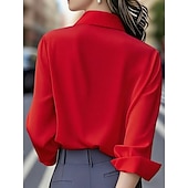  Dames Blouse Knop Effen Kleur Elegant Stijlvol Werk Lange mouw Overhemdkraag Normale tops Dagelijks Zwart Wit Blozend Roze Rood Marineblauw Lente Herfst