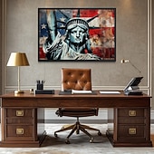  Freiheitsstatue Wandkunst – Amerikanische Flagge Leinwanddruck patriotische USA Kunstwerke Freiheit Gemälde für Büro Zuhause oder Studienraum Dekor