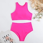 baratos Surfistas Tankinis &amp; Bikinis-Mulheres Conjuntos de biquíni 2 Peças Maiôs Cor Sólida Proteção UV Elástico Sem Manga Roupa de Banho roupa de banho Surfe Mergulho Natação Verão