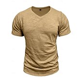 billige grunnleggende t-skjorter-Herre T-skjorte 100 % bomulls-T-skjorte Kort Erme V-hals Sommer Vår &amp; Vinter عادي Pit Strip Mote Designer Grunnleggende Grunnleggende Myk Avslappet Feriereise Gate Svart Stein Grønn Topp T-skjorte