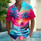 abordables Plantes tropicales-Homme Cocotier Nature et paysages Plantes Tropicales Chemise hawaïenne Chemise Boutonnée Chemise Aloha Manche Courte Hawaïen Occasionnel Vacances Été Printemps Col Rabattu Impression 3D chemises