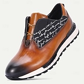 abordables Zapatos de Vestir Elementales-Zapatillas de cuero sin cordones para hombre: diseño elegante con letras, cómodas y modernas, ideales para ocasiones informales y semiformales.